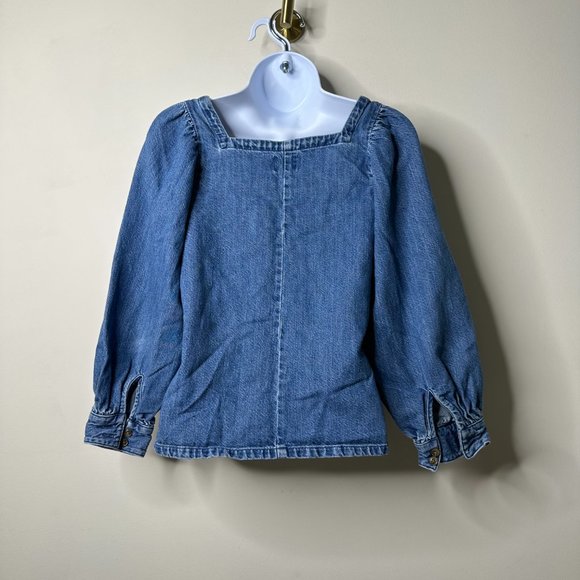 J. Crew Square Neck Chambray Top Puff Sleeves Women's XXS - Picture 5 of 6